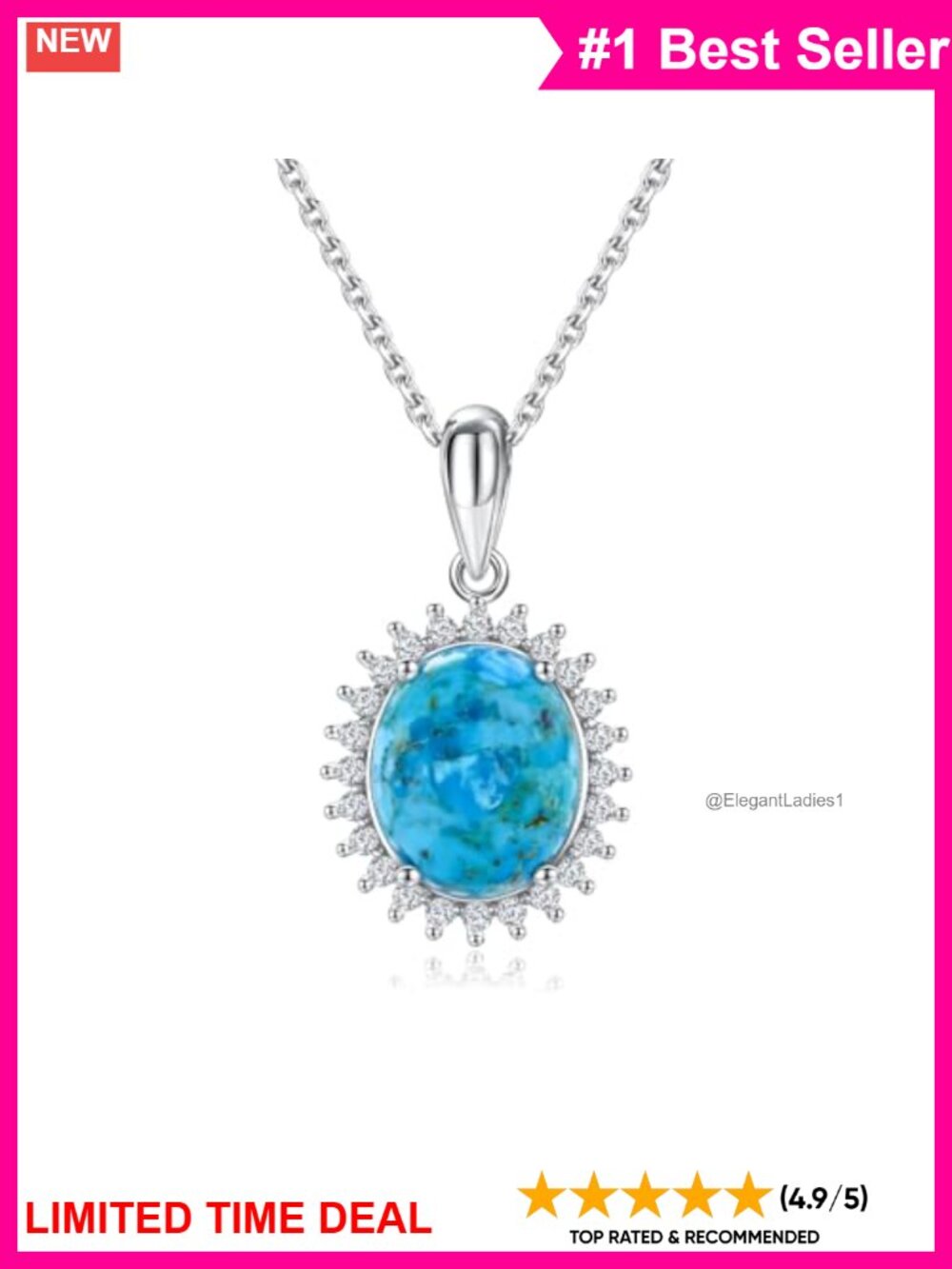 Sterling Silver Turquoise Pendant Necklace 18-20 Inch Created White Sapphire